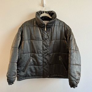 Izzi Metallic Gold Silver Outerwear Puffer Coat Large